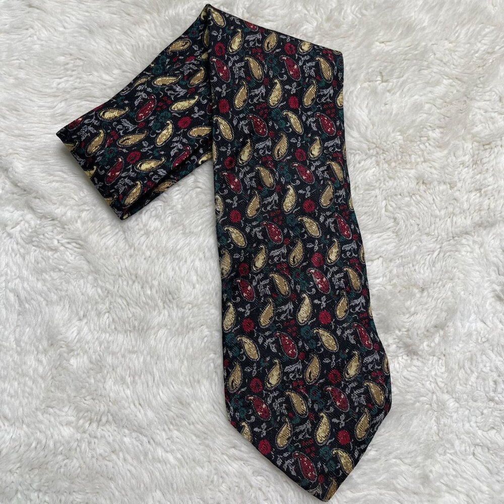 Guy Laroche Men's Black Colorful Paisley Print 100% Silk Tie One Size